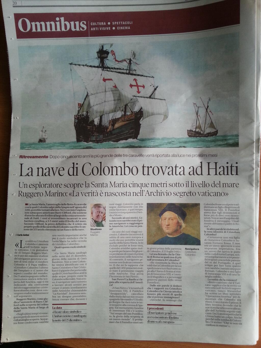 FORSE RITROVATA LA SANTA MARIA, LA NAVE DI COLOMBO