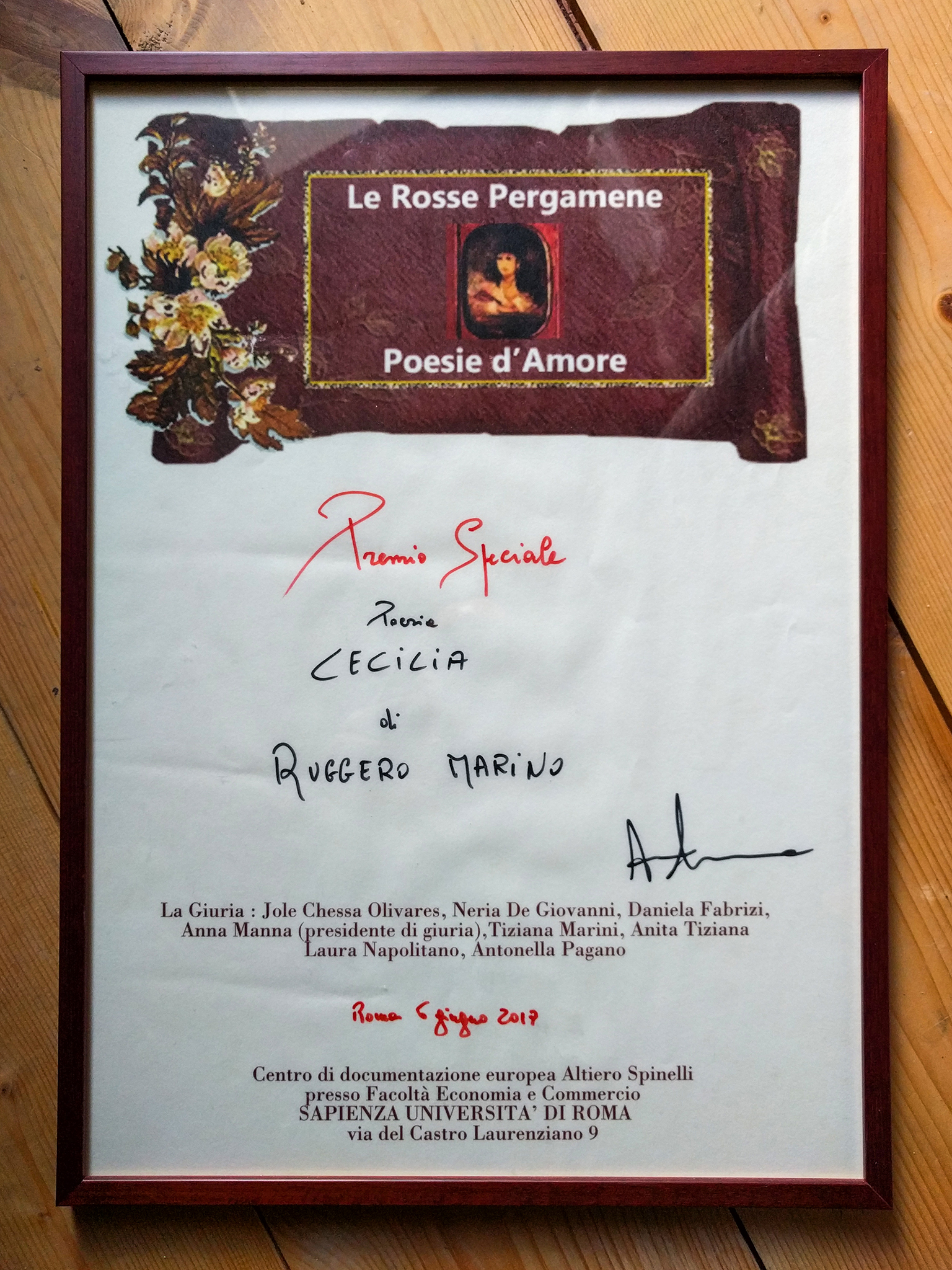 2017 premio Le Rosse Pergamene Poesie d Amore
