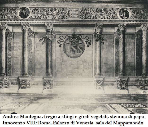 Andrea Mantegna fregio a sfingi e girali vegetali Roma Palazzo Venezia sala del Mappamondo