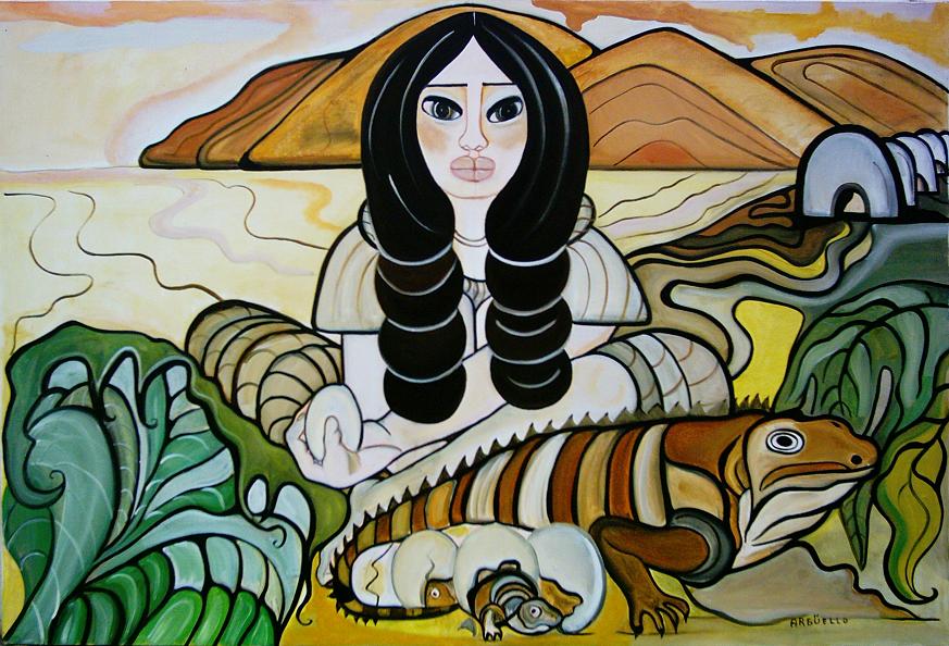 donna con iguana