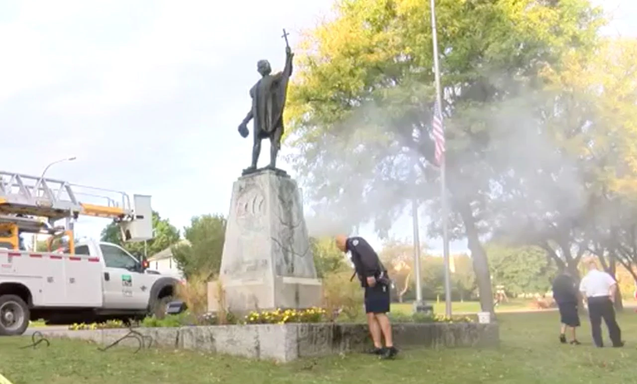 Christopher Columbus statue vandalized Utica New York