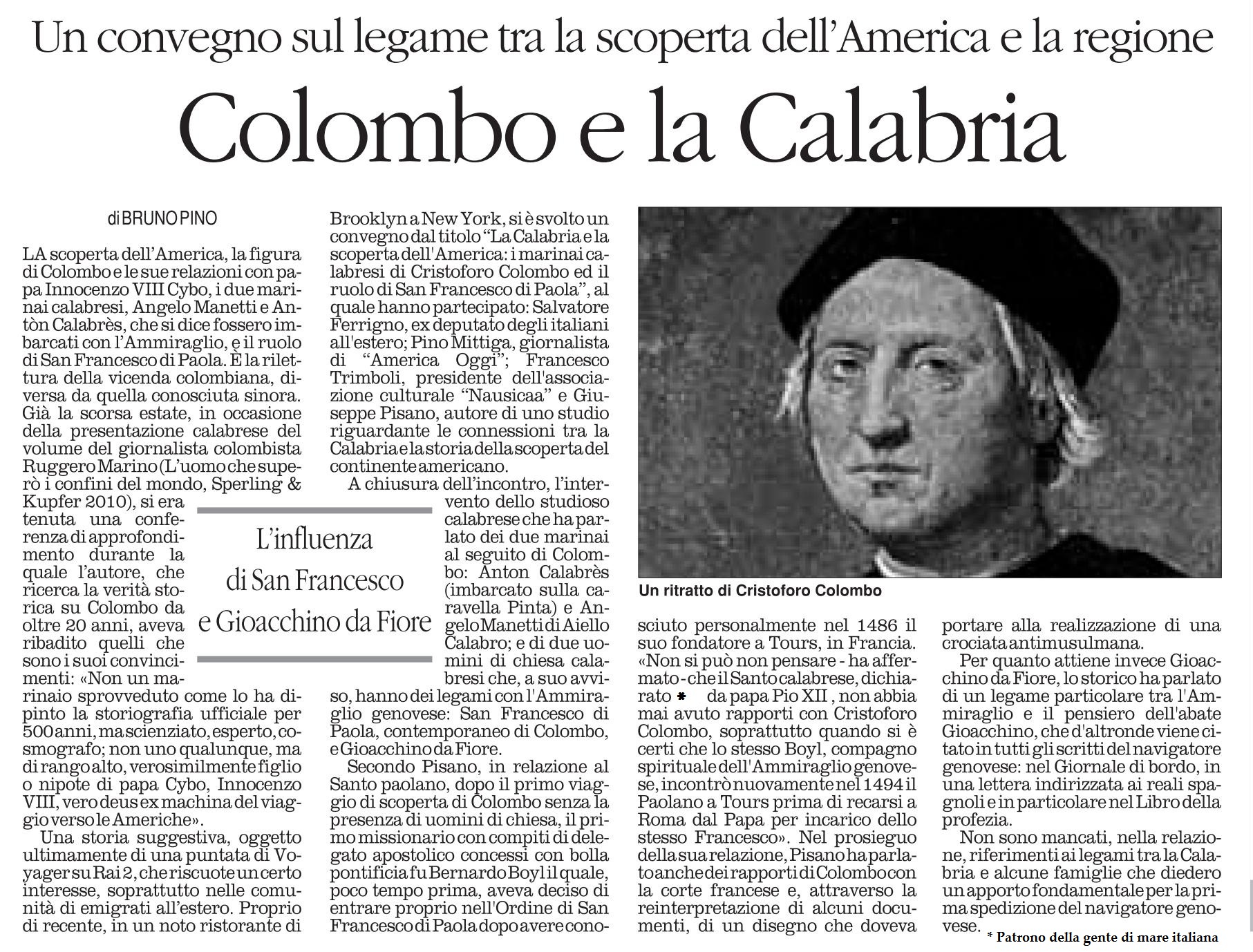 CONVEGNO IN AMERICA: COLOMBO E LA CALABRIA
