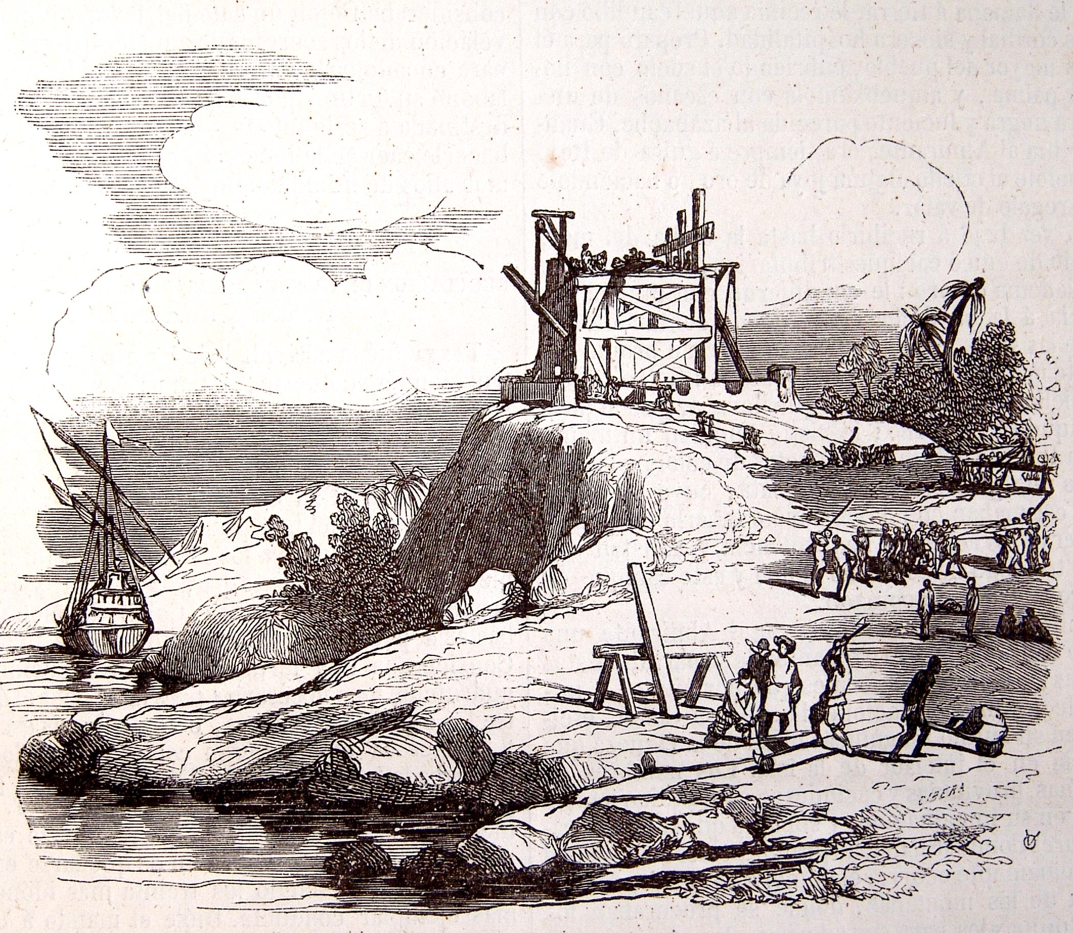 Construccion de La fuerte Navidad Grabado 1851