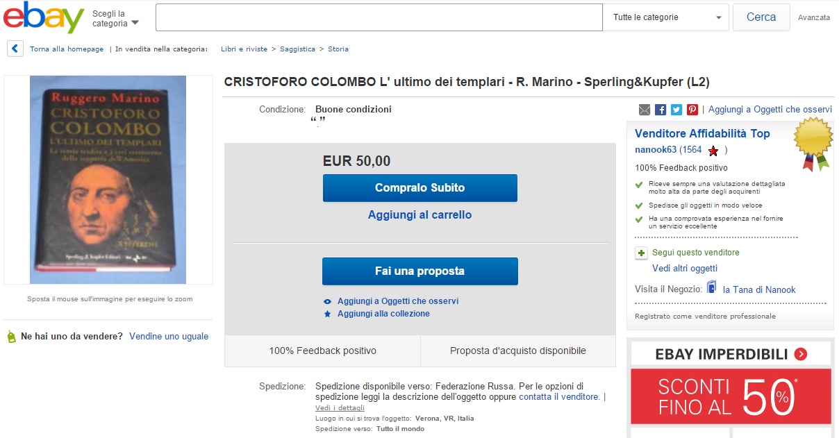 Cristoforo Colombo L ultimo dei templari eBay 50 euro