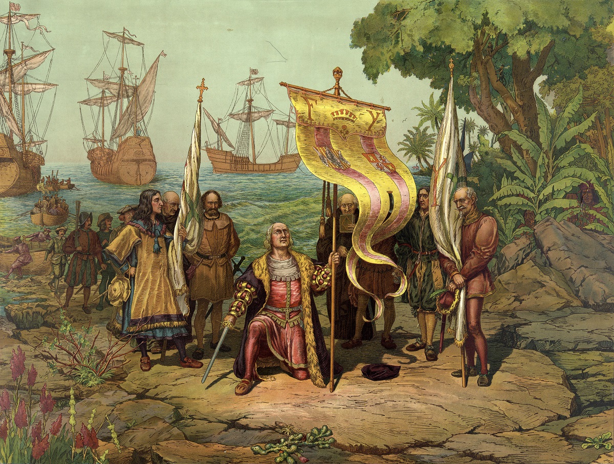 Cristoforo Colombo prende possesso della nuova terra dipinto