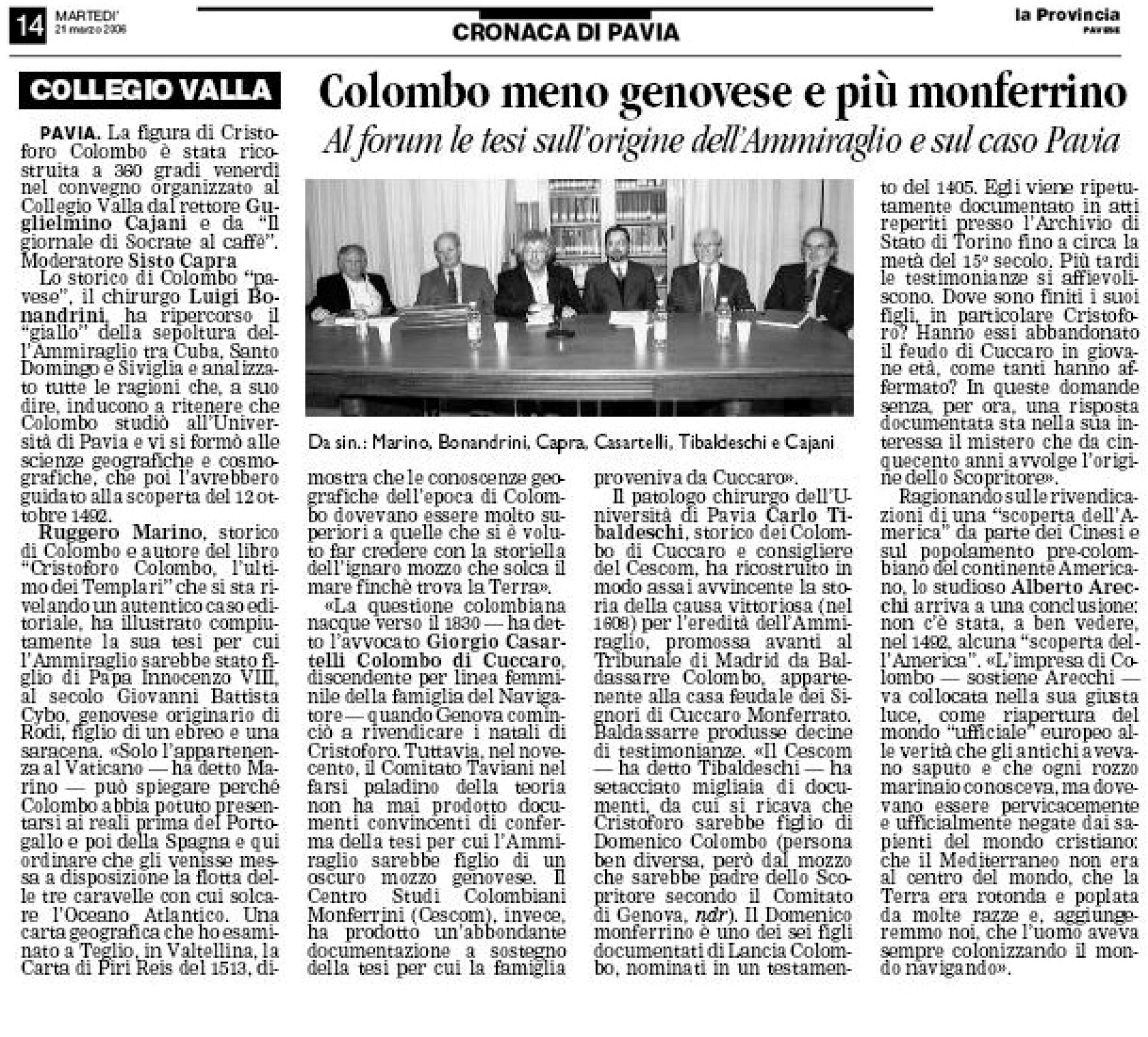 17 MARZO 2006: PAVIA, IL MONFERRATO E CRISTOFORO COLOMBO