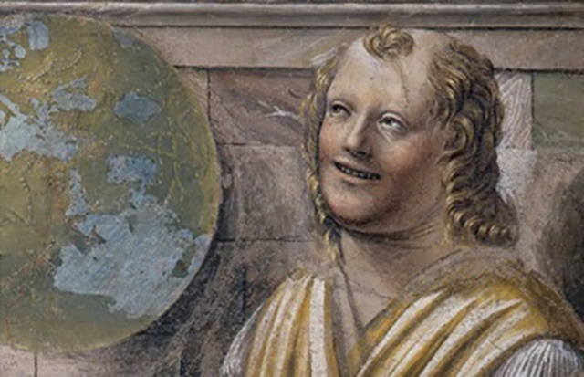 Donato Bramante 1477 affresco con Eraclito e Democrito Milano Pinacoteca di Brera dettaglio