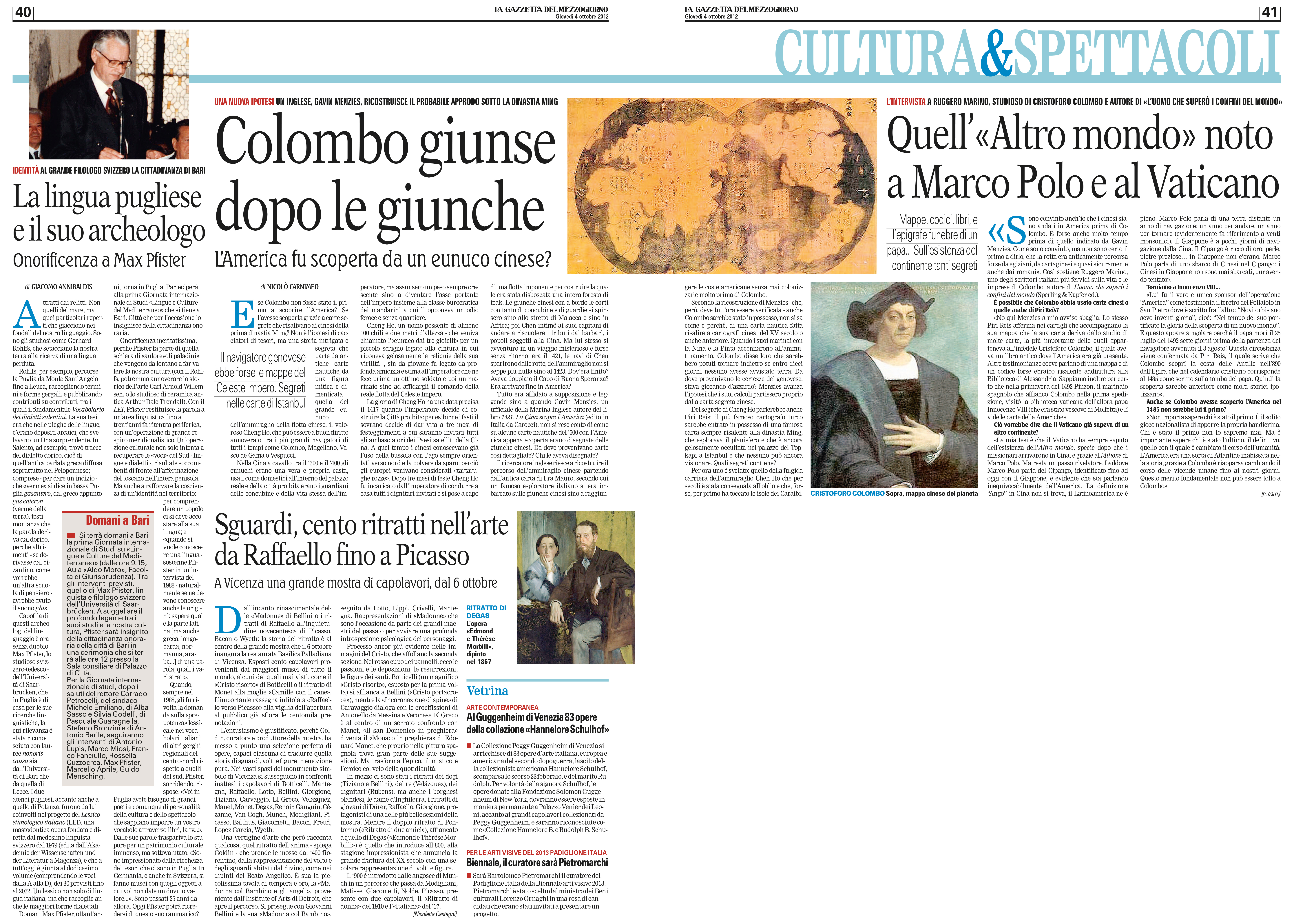 LA GAZZETTA DEL MEZZOGIORNO: INTERVISTA A RUGGERO MARINO, STUDIOSO DI COLOMBO