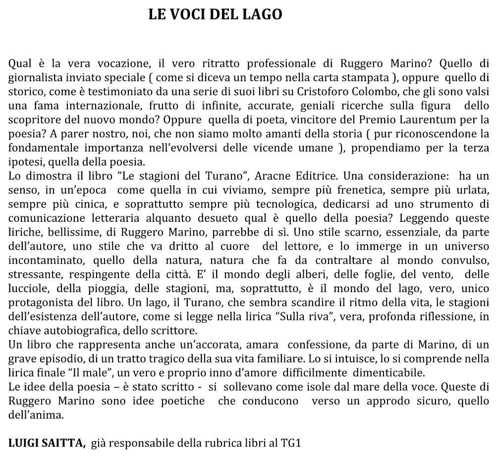 Le Stagioni del Turano recensione Luigi Saitta