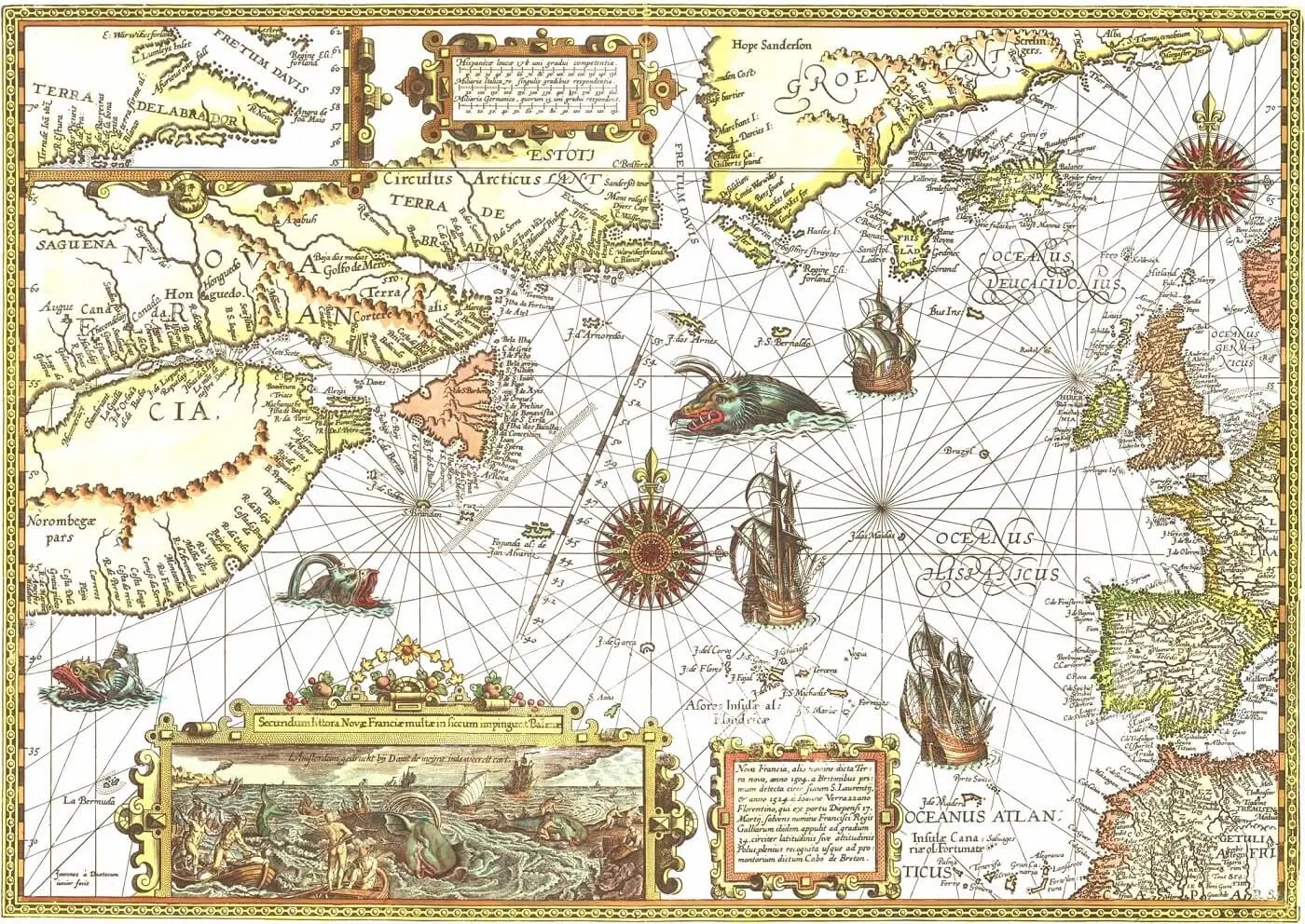 Mappa delle balene del Nord Atlantico nel 1592