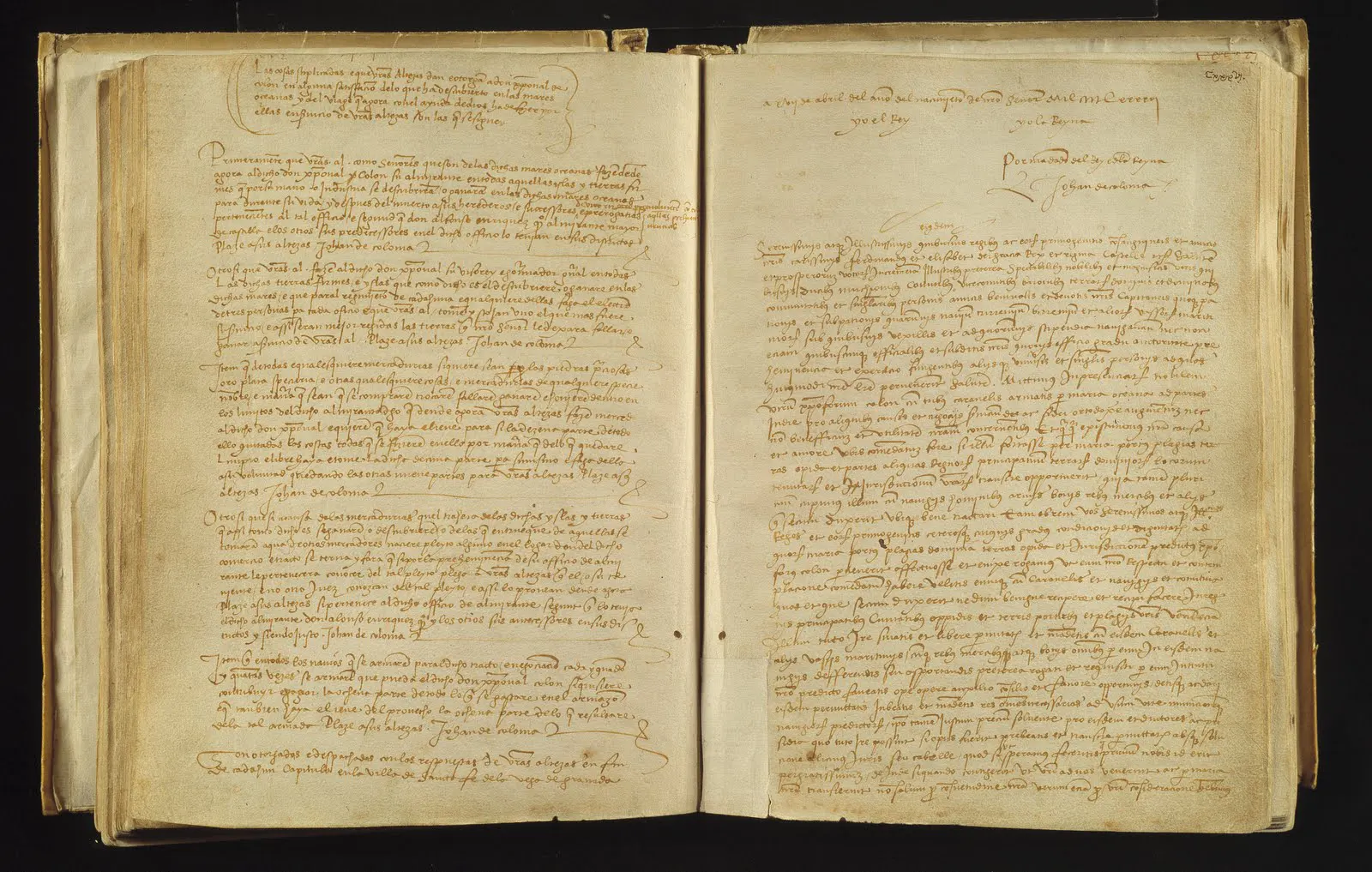 Registro delle Capitolazioni di Santa Fe Granada di Cristoforo Colombo con i Re Cattolici conservato nell'Archivio della Corona d'Aragona