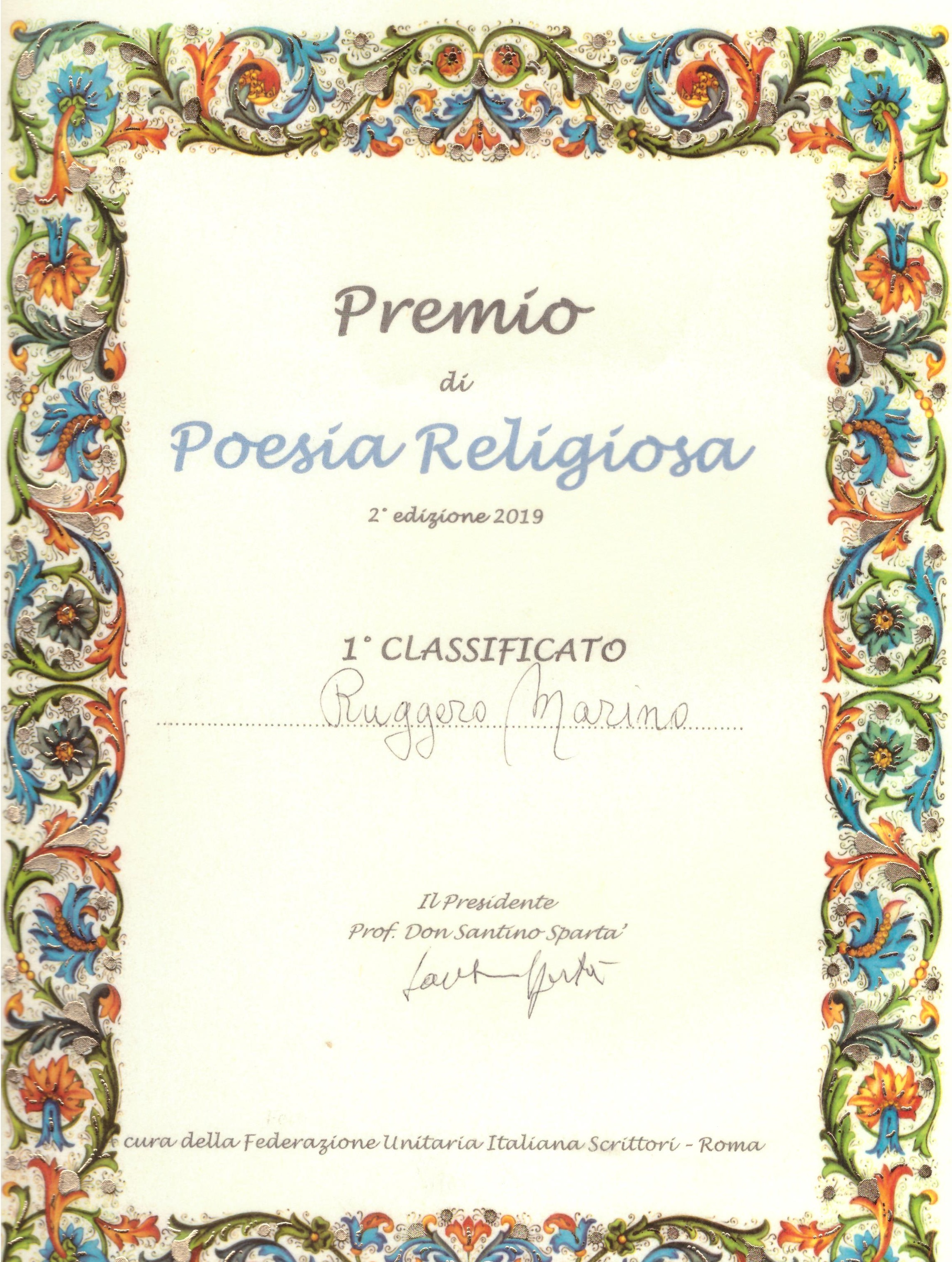 PRIMO PREMIO PER LA POESIA RELIGIOSA