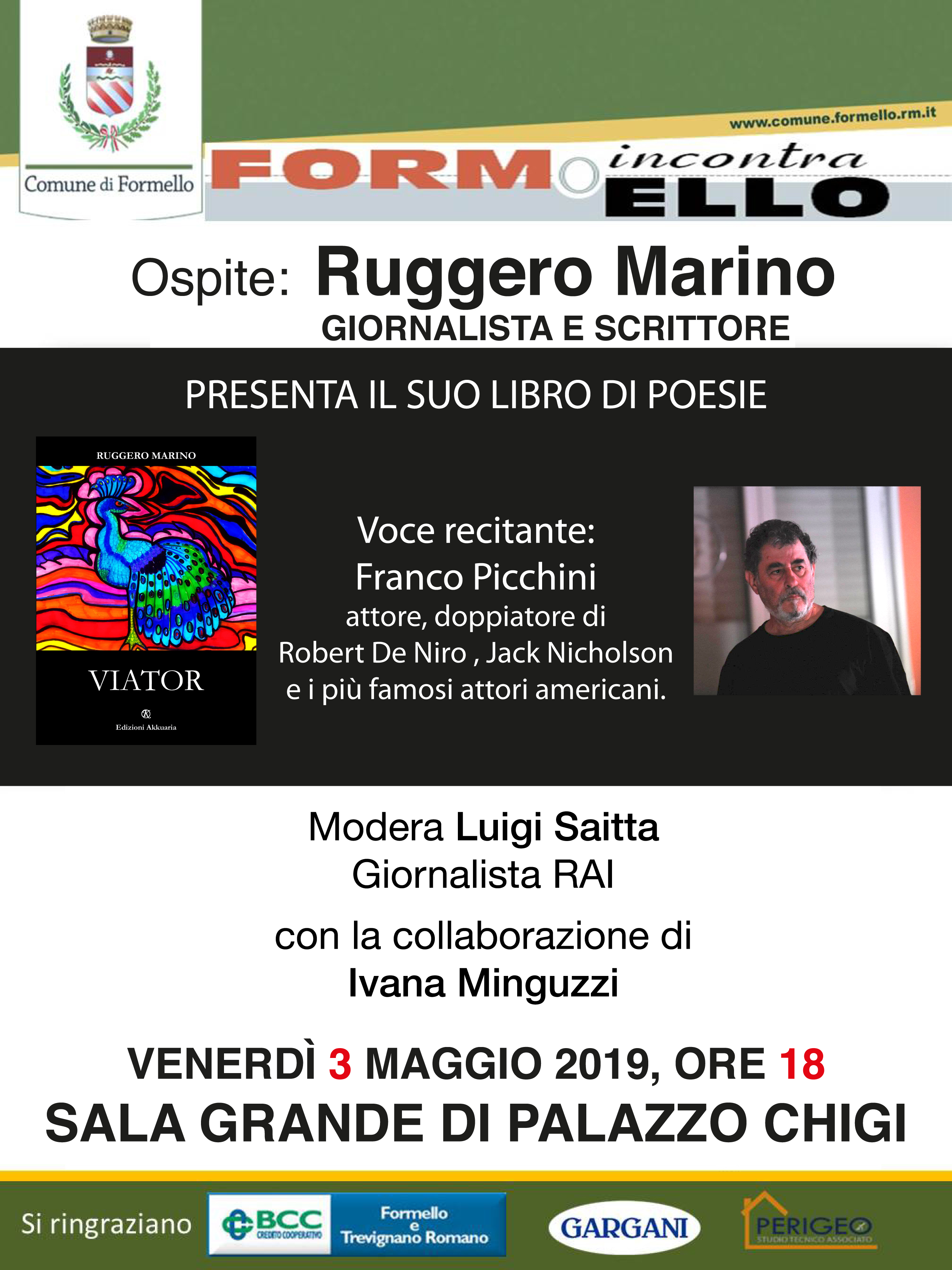 FORMELLO: RUGGERO MARINO PRESENTA IL SUO LIBRO DI POESIE "VIATOR"