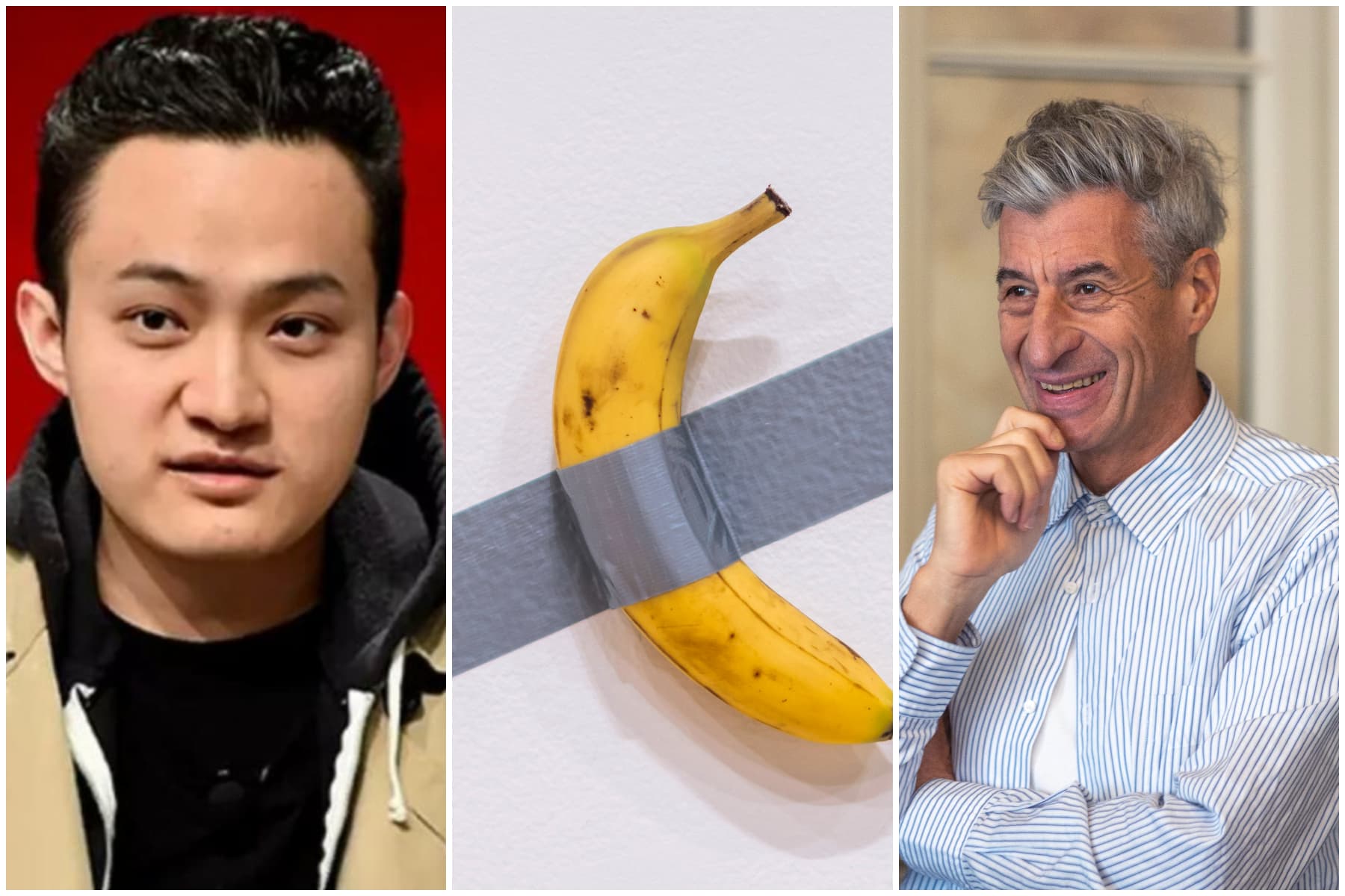 Justin Sun + banana + Maurizio Cattelan