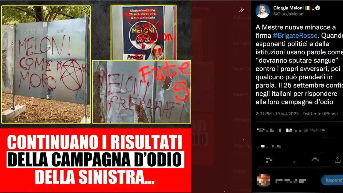 politiche italiane graffiti contro Giorgia Meloni denuncia minacce brigate rosse