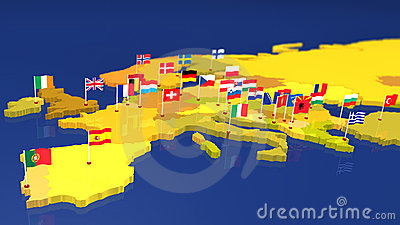 europa con le bandiere nazionali
