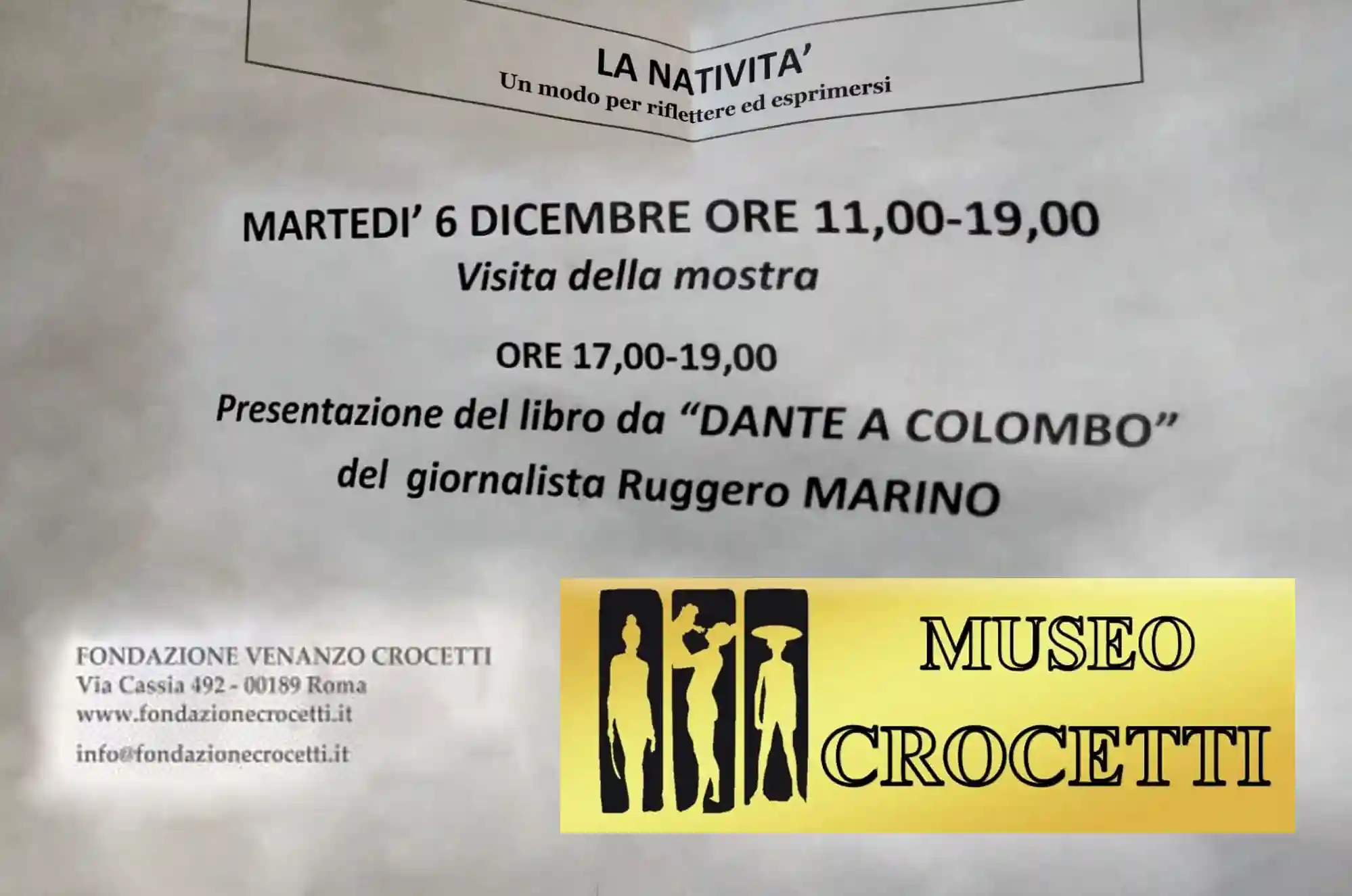 flyer Museo Crocetti 06.12.2022 presentazione libro "Dante, Colombo e la fine del mondo" Ruggero Marino