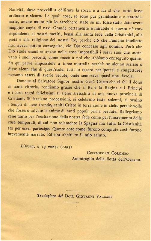 lettera di Colombo scoperta America