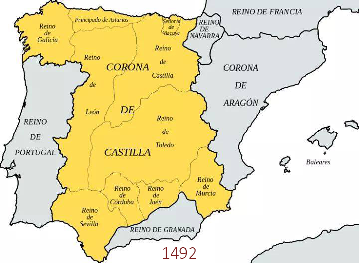 COME ERA DIVISA LA SPAGNA DAL 1157 ALLA PARTENZA DI COLOMBO NEL 1492