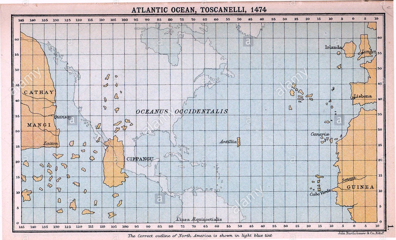 mappa dell Oceano Atlantico secondo Paolo dal Pozzo Toscanelli 1474