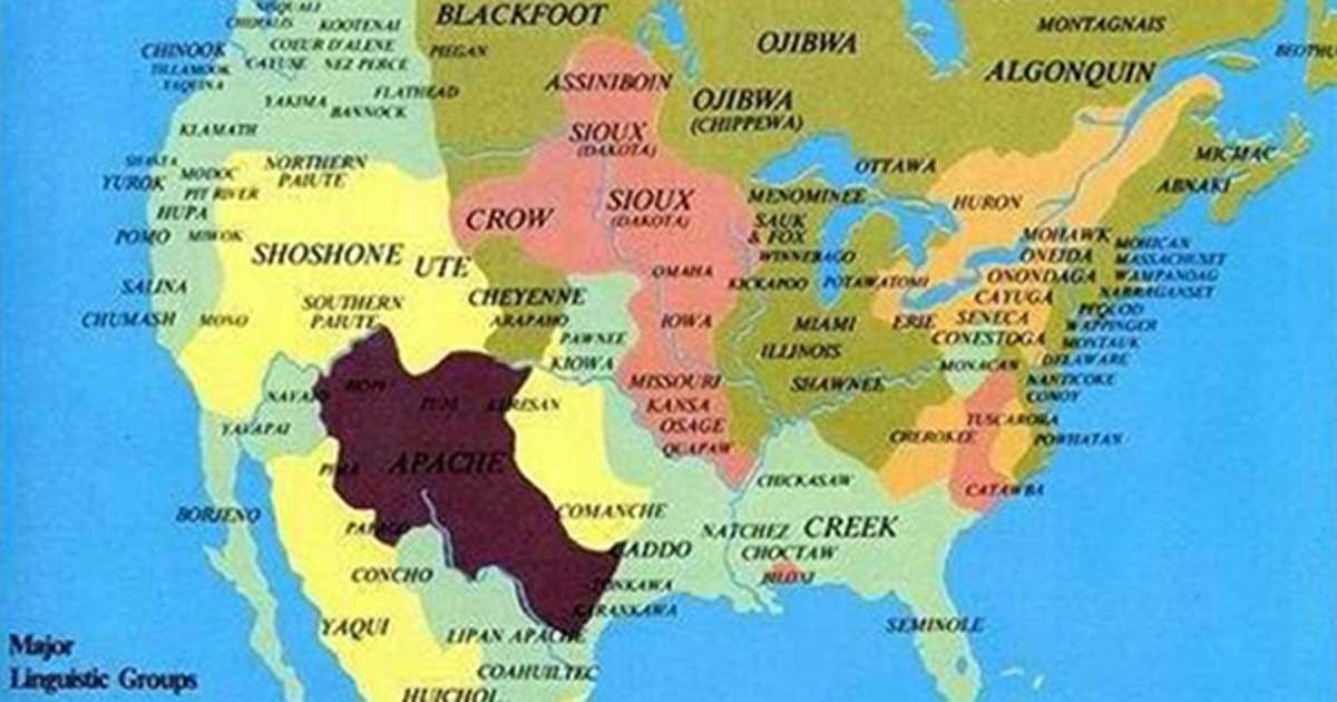 mappa delle lingue native delle tribu americane dettaglio