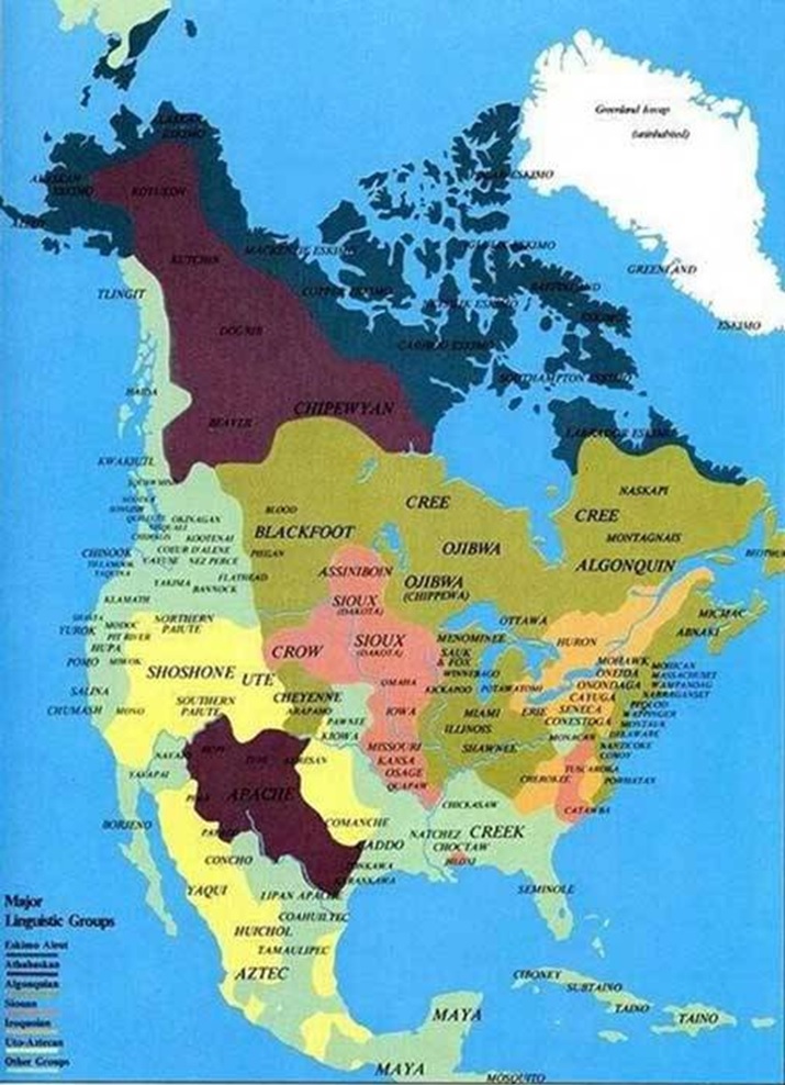 mappa delle lingue native delle tribu americane