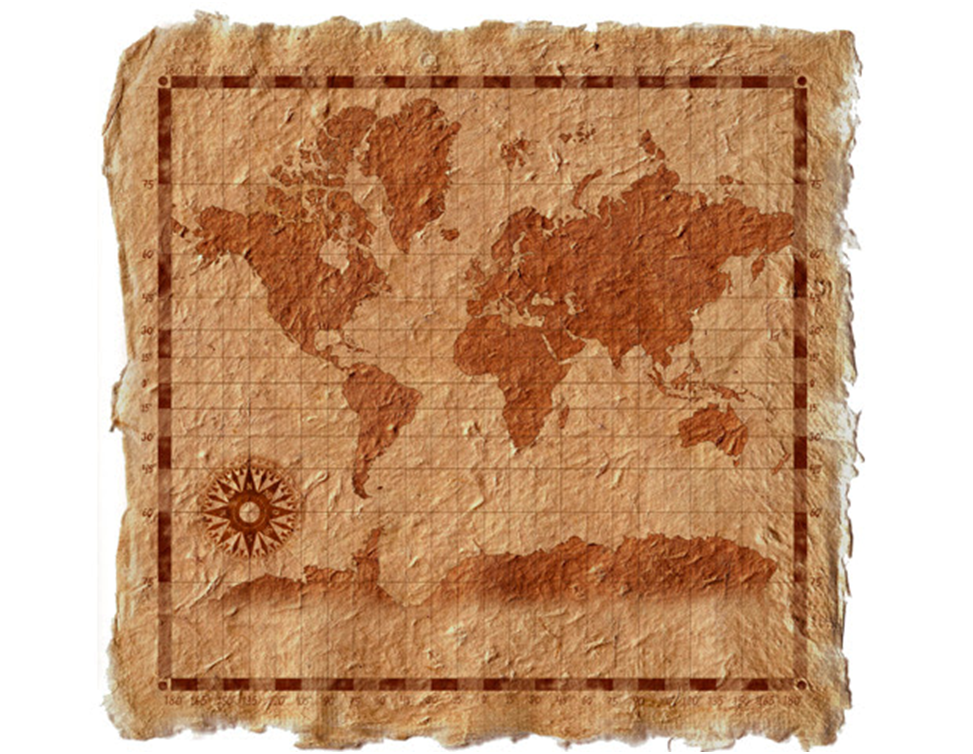 mappa pergamena antica del mondo