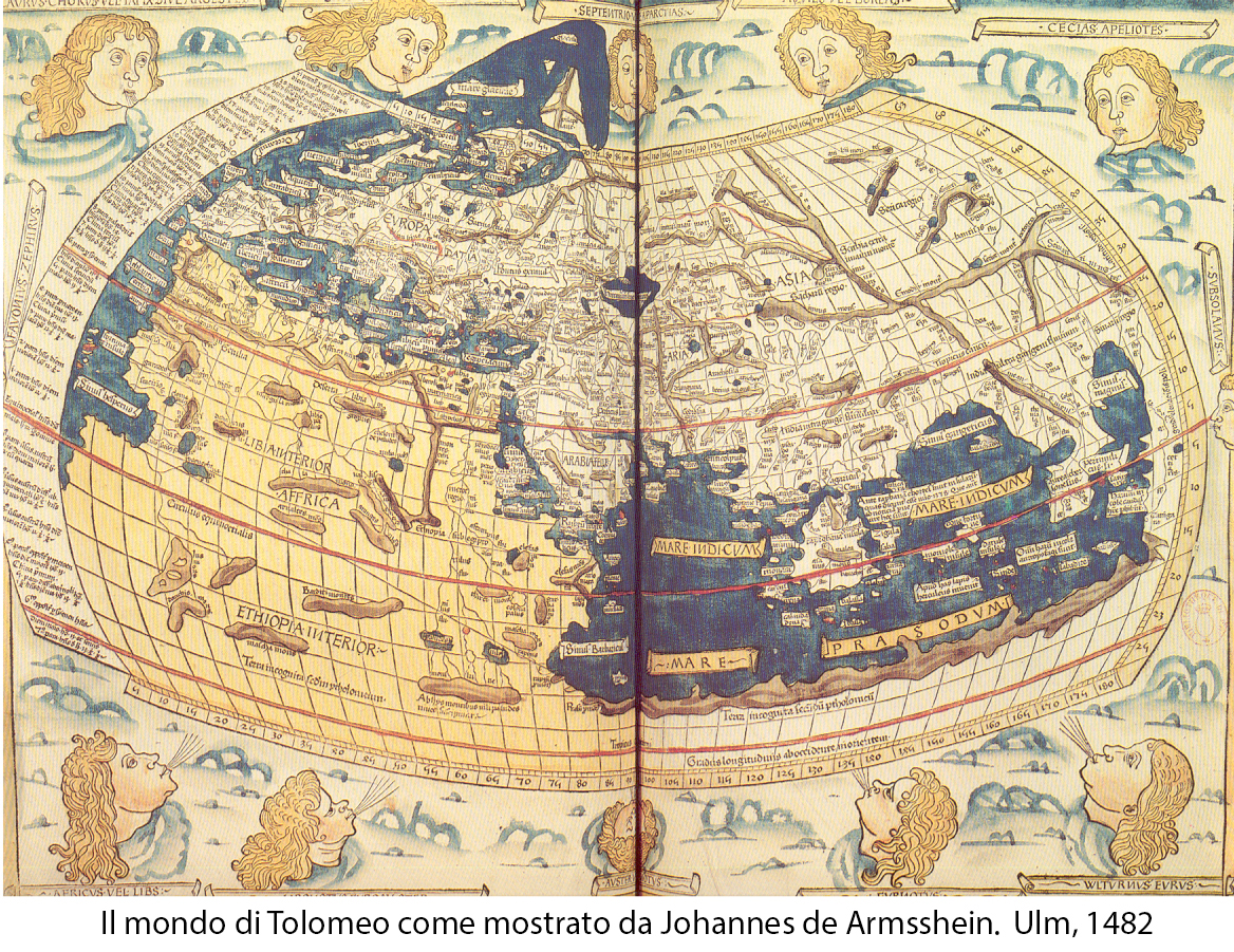 mondo di Tolomeo come mostrato da Johannes de Armsshein Ulm 1482