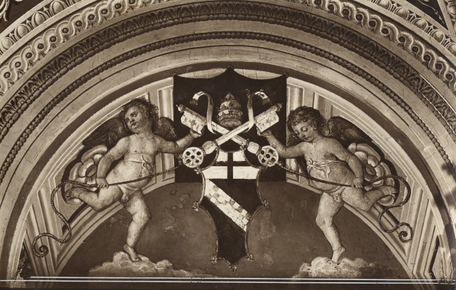 palazzo Belvedere affresco Putti con stemma Innocenzo VIII galleria dei busti Piermatteo d Amelia