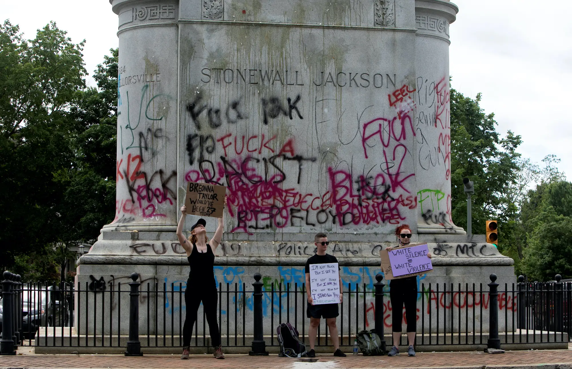 protestors monument Confederate Stonewall Jackson Richmond Virginia USA