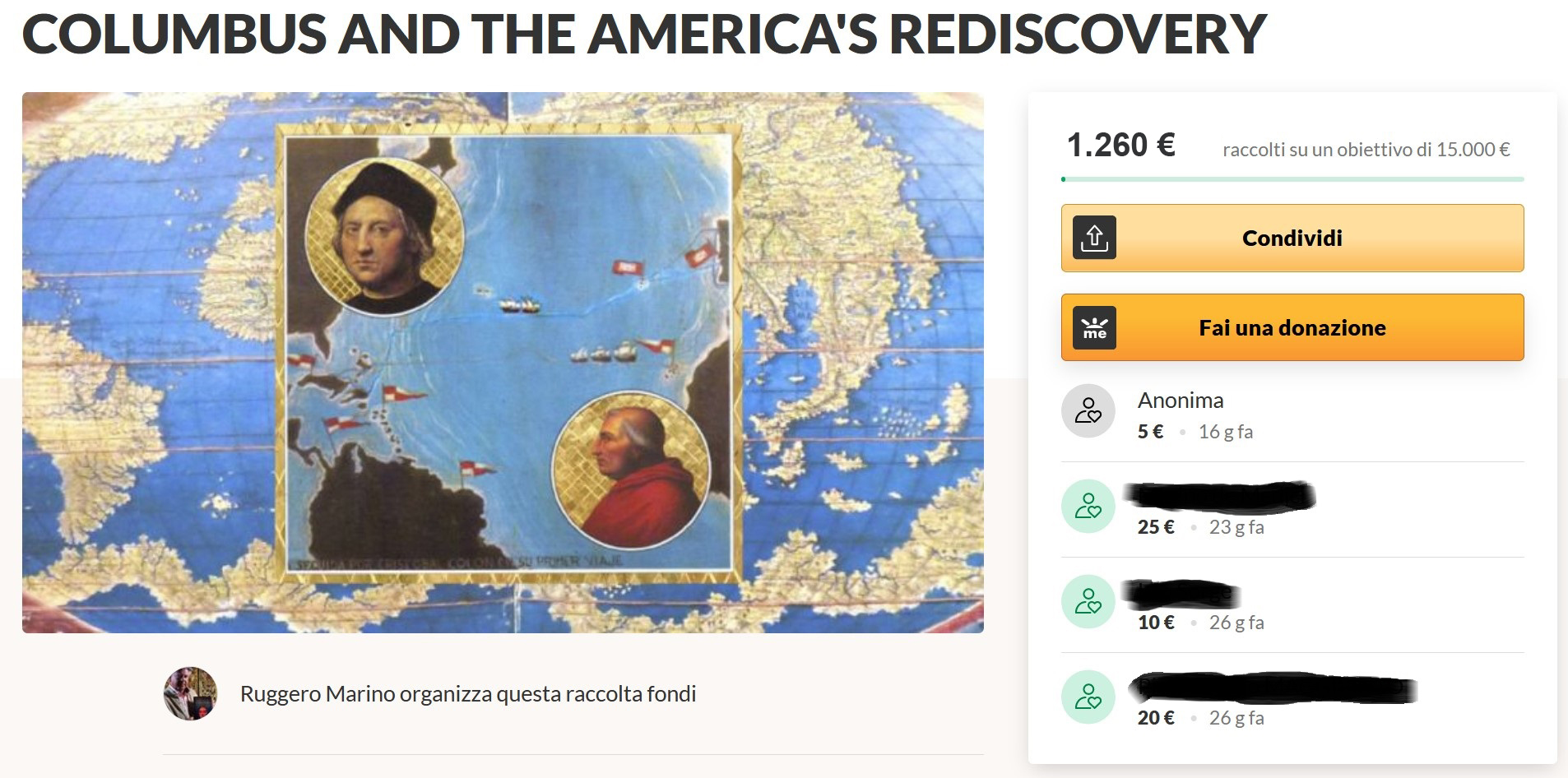 RACCOLTA FONDI PER COLOMBO E LA RISCOPERTA DELL'AMERICA